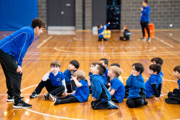 Primary students in the gym at the Andrianakos Centre.