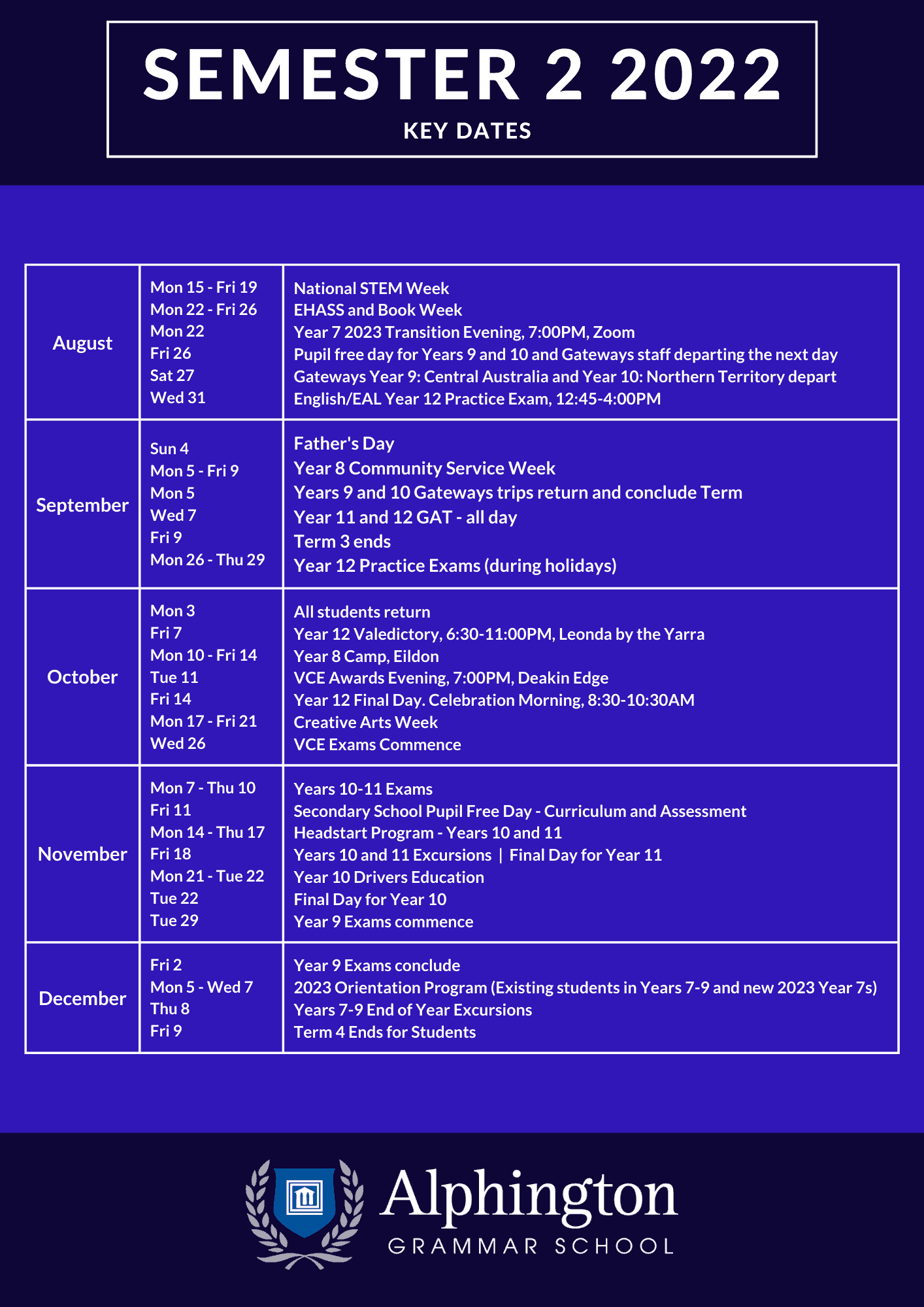 AGS Bulletin 2022, Term 3, Week 9 Alphington Grammar School