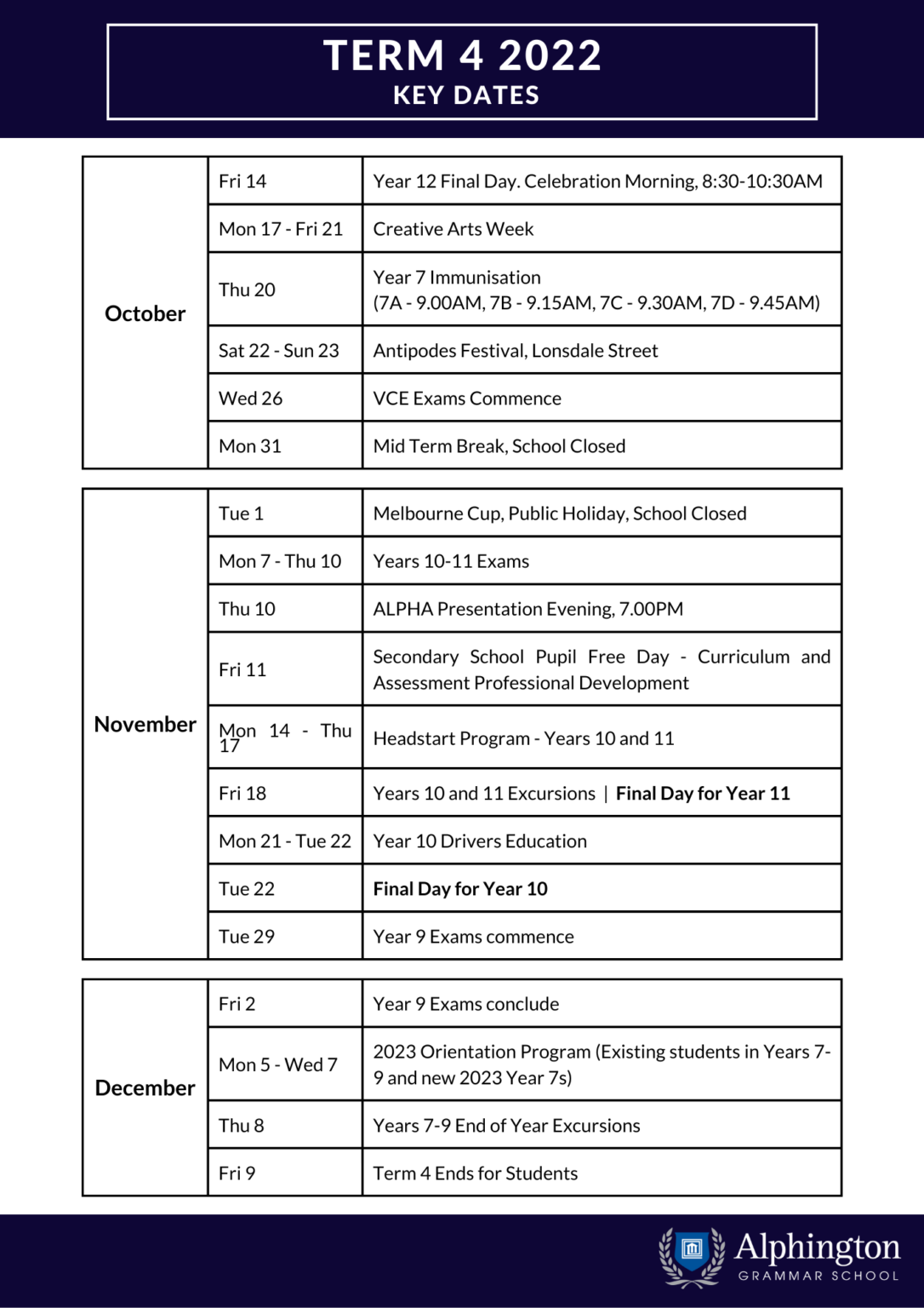 AGS Bulletin 2022, Term 4, Week 3 Alphington Grammar School